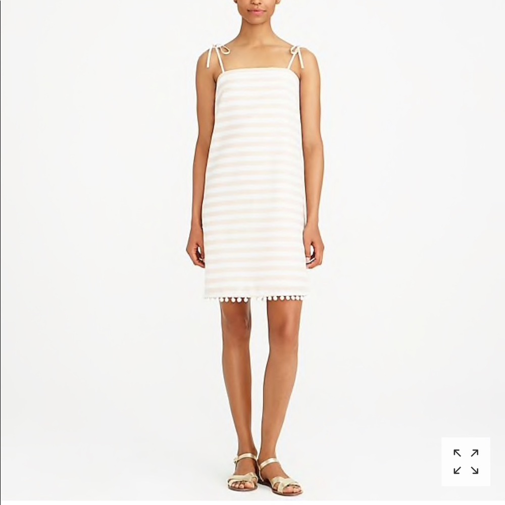 J Crew Stripe Pom Pom trim dress